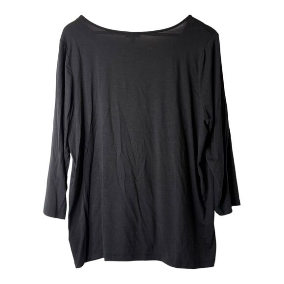 Talbots Top SZ 1X Black Lightweight Jersey Ruffle Panel Front 3/4 Sleeve Stretch - Picture 3 of 10
